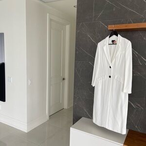 Judith & Charles…White Long Coat with Black Buttons